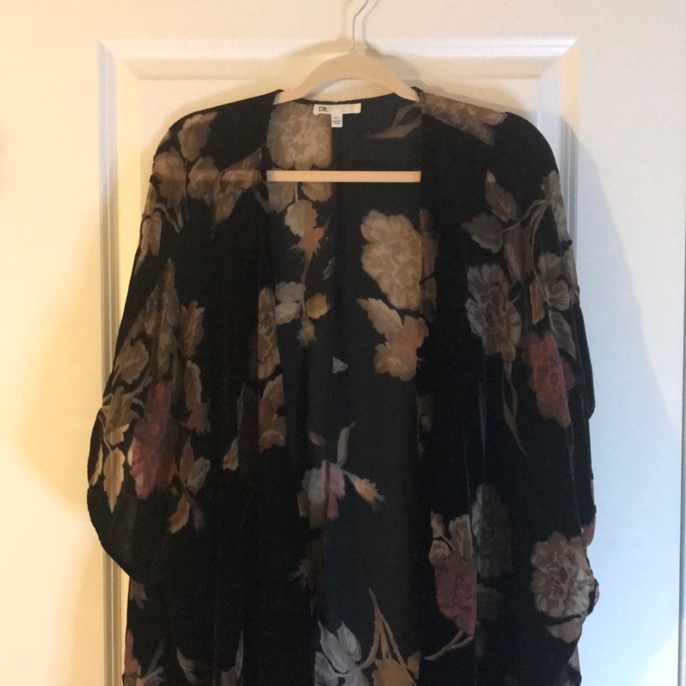 Velvet, light , sheer coverup with beautiful flower detail.